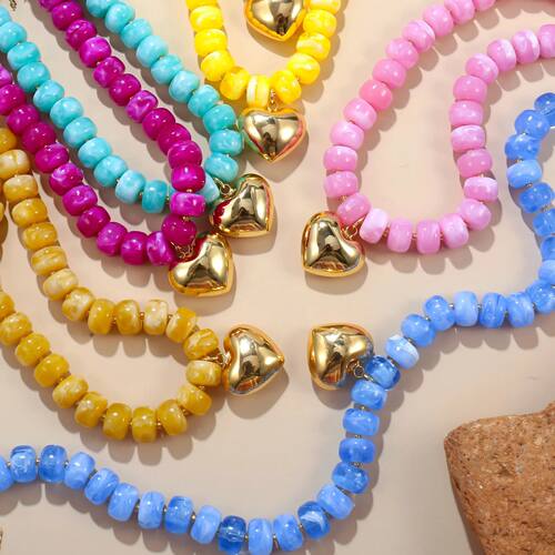 Fashion Colorful Acrylic Geometric Round Beads Heart Pendant