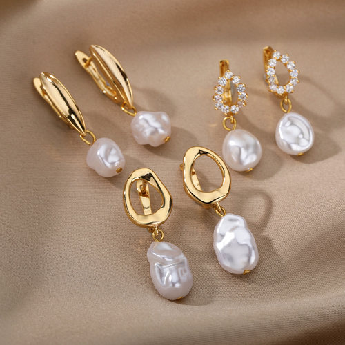 Circle Earrings For Women Vintage Punk Baroque Pearl Earring