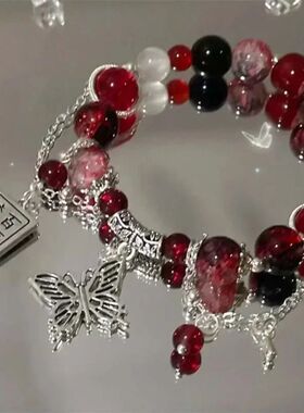 2024  ndy Red Beaded Chain Bracelet for Women Simple Hollow