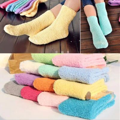 Women's Bed Socks Pure Color Fluffy Warm Winter Christmas Gi