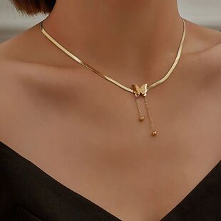 Women Necklace Butterfly Blad Stainless Steel Golden Vintage