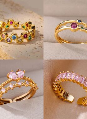 Pinky Zircon Ring for Women Stainless Steel Gold Color Ring