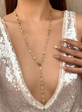 Trendy Gold Silver Color Glass Long Y-Shaped Necklace Metal