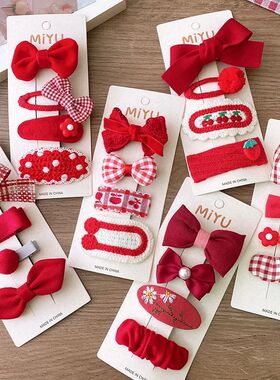 2/4PCS Red Hair P for Girls Fabric Bow Bangs Clips Christmas