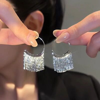 Version 925 Silver Dense Snake Bone Tassel Earrings Women's