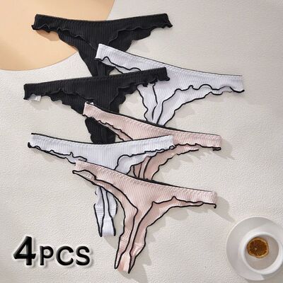 4PCS Breathable Comfortable Cotton Women's Thong Sexy G-stri