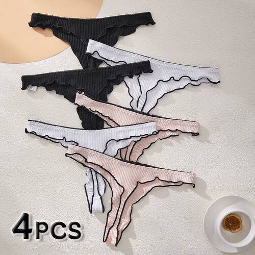 4PCS Breathable Comfortable Cotton Women's Thong Sexy G-stri