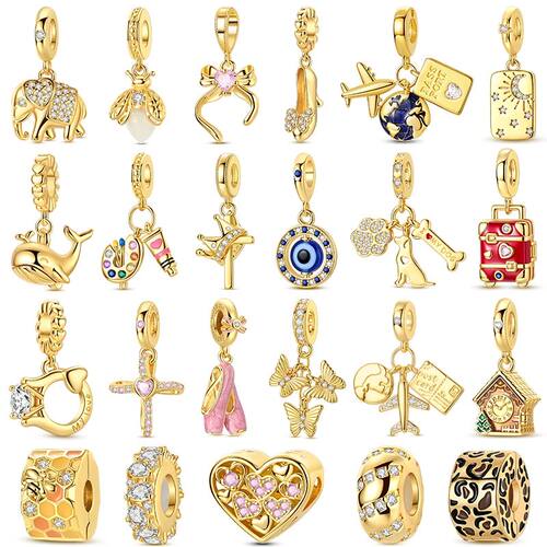 Original 925 Silver Gold Charms Beads Fit Bracelet DIY Eleph