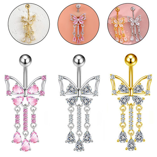 Bow Water Drop Copper Set Zircon Navel Ring Perforated Navel