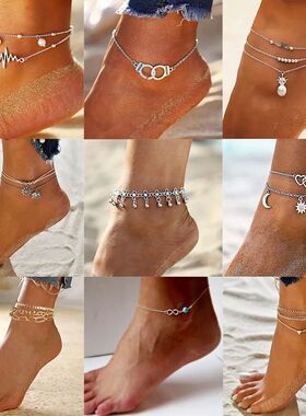 2/3pcs/set Beach Anklets for Women Pearl Beads Sunflower Pen