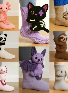 3D Knitted Animal Cute Socks Cozy Fuzzy Thick Warm Plush Kaw
