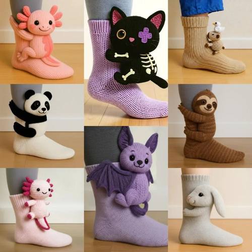 3D Knitted Animal Cute Socks Cozy Fuzzy Thick Warm Plush Kaw