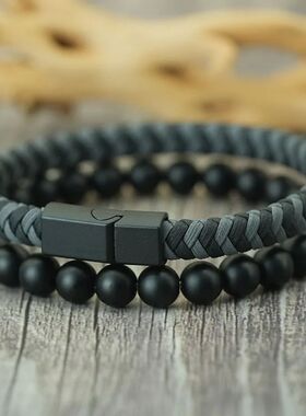 Noter 2Pcs Bracelets Exclusifs Pour Hommes 8mm Onyx Stone St