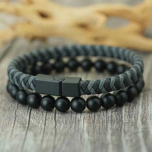 Noter 2Pcs Bracelets Exclusifs Pour Hommes 8mm Onyx Stone St