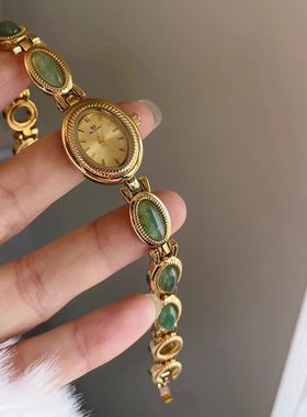 High-end Watches for Woman Elegant Green Jewelry Jade Quartz