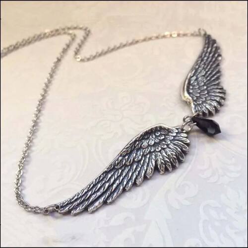 Angel Wings Feather Black Beads Pendant Choker Vintage Neckl