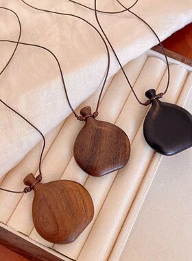 Cute Brown Black Color Wood Flagon Long Pendant Necklaces Ad