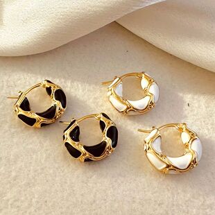 UILZ Metal Hoop Earrin Color Small Enamel Trendy New Texture