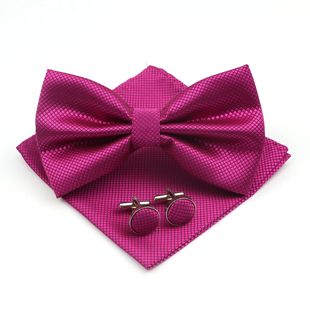 Color Polyester Bowtie Mens Square Solid Pocket Cuffl Formal