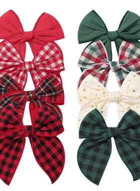 1Pcs/Lot Christmas Kids Buffalo Plaid Bows for Hair Clips Gi