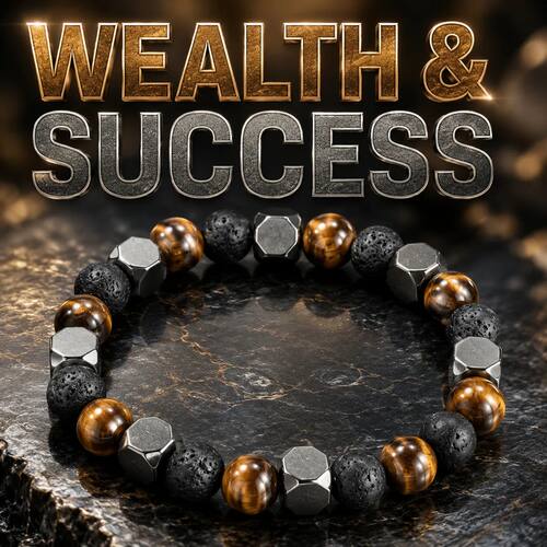 Men Tiger Eye Hematite Lava Rock Bracelet Wealth Success Hea