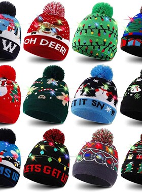 LED Christmas Knitted Hat Light Up Xmas Beanie Cap Unisex Wi