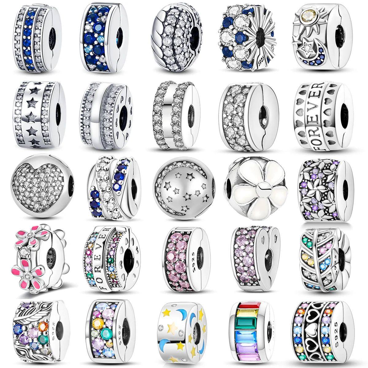Silver Clasp 925 Sterling Silver CZ pave Clip Charms Daisy B