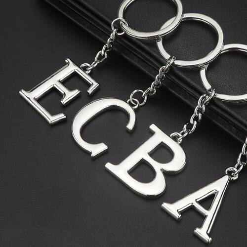 Metal DIY A-Z Letters keyChain Silver Color Car Key Ring Wom