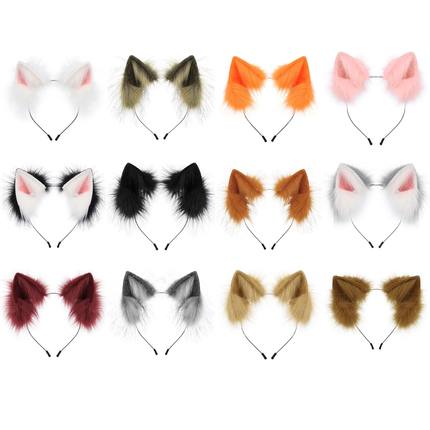 Handmade Faux Fur Animal Ears Headband Furry Cat Fox Ear Hai