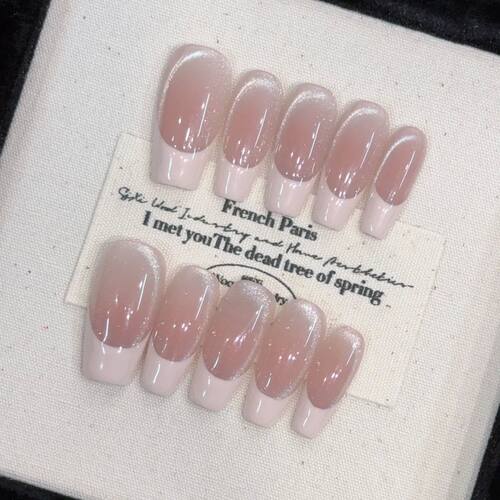 10pcs Handmade Press on Nails Medium-Length Ladder Pink Edge