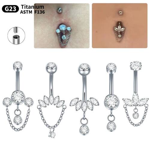 1PC Titanium Belly Button Ring Dainty Floral Marquise Gem Da