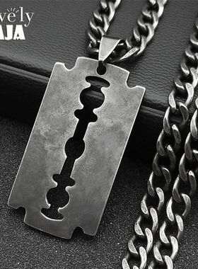 Stainless Steel Razor Blade Long Necklace for Men Women Blac