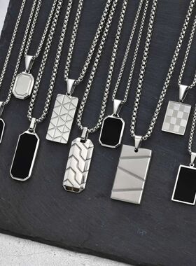 Vnox Small Dogtags Pendant Necklaces for Men, Black Silver C