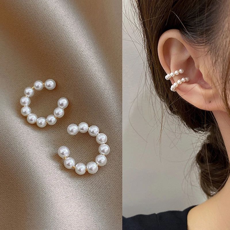 Korean Pearl Ear Cuff Clip Earrings Non-Piercing Bone C-shap