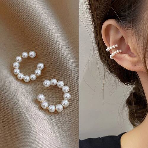 Korean Pearl Ear Cuff Clip Earrings Non-Piercing Bone C-shap