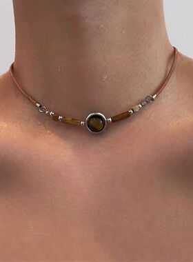 Tiger Eye Stone Beaded Necklace Design Punk Simple Fashion H