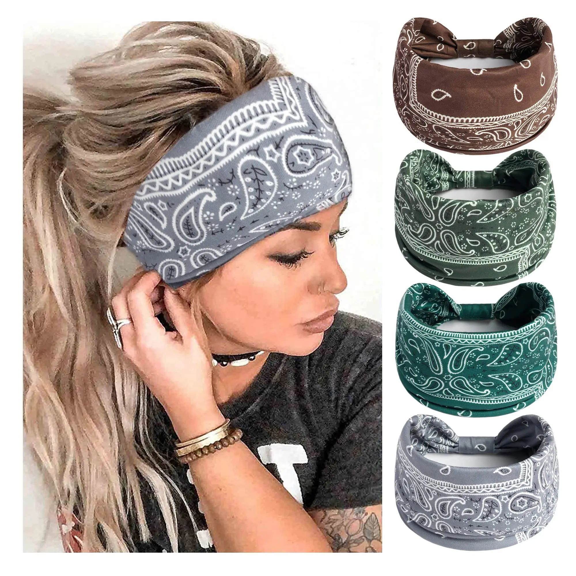 Cashew Print Headbands for Women Wide Boho Turban Headwrap C图片