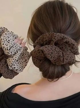 Large Women Hair Scrunchies Vintage Fabric Leopard Print Hai