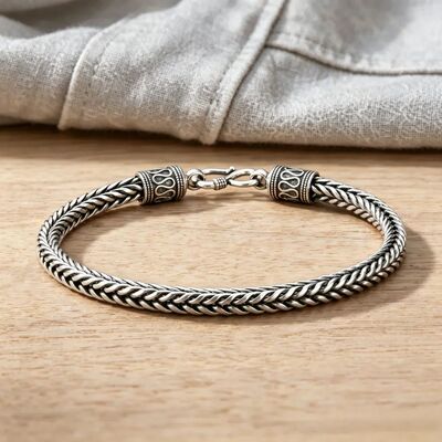 925 Sterling Silver Retro Woven Keel Men's Bracelet, Stylish
