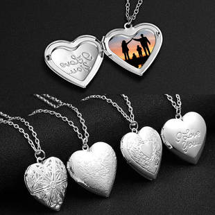 Love Necklace Pendant Women Locket Silver Openable Col Heart