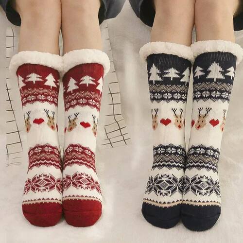 Christmas Floor Socks Fawn Snowflake Home Sleep Sock Tied Ca