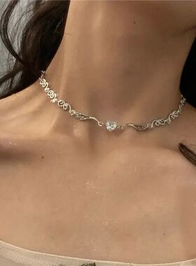 Angel Wings Heart Shape Pendant Necklaces Silver Color 5A Cu