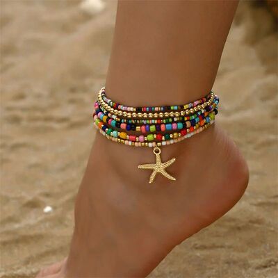 Bohemia Multilayer Rice Bead Anklet Set for WomenStarfish Pe