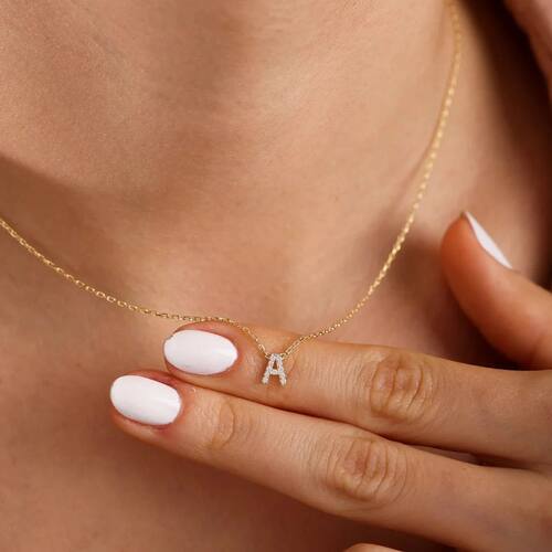 Mini Zircon Letter Choker Necklace for Women Delicate Gold C