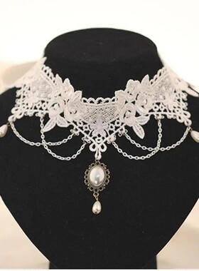 Imitation Pearl White Lace Choker Necklaces Bridal Jewelry W