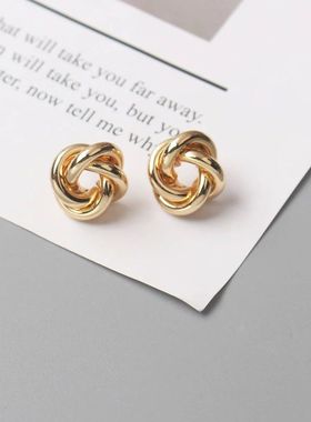 Tiny Metal Stud Earrings for Women Gold Color Twist Round Ea