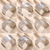 Stee Wide Color Silver For Leaf Bangles Stainless Cuff Women