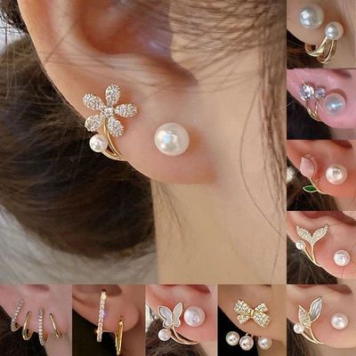 Korean Vintage Pearl Crystal Earrings For Women Jewelry High