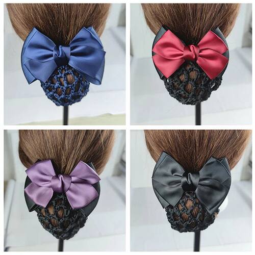 Nurse Stewardess Hair Accessories Bowknot Stripe Net Bun Hai