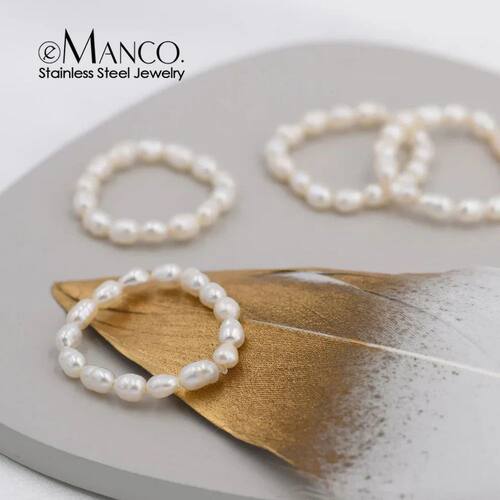 eManco Delicate Minimalist Imitation Pearl Ring Gold Color B
